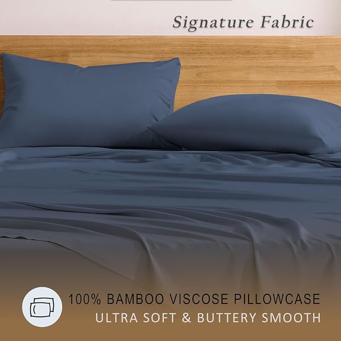 TOSMO Luxury Pillow Case Set of 2 - Cooling Viscose Derived from Bamboo - Oeko-TEX, Breathabl Silky Soft Pillow Cases with Envelope Closure (Queen, Slate)