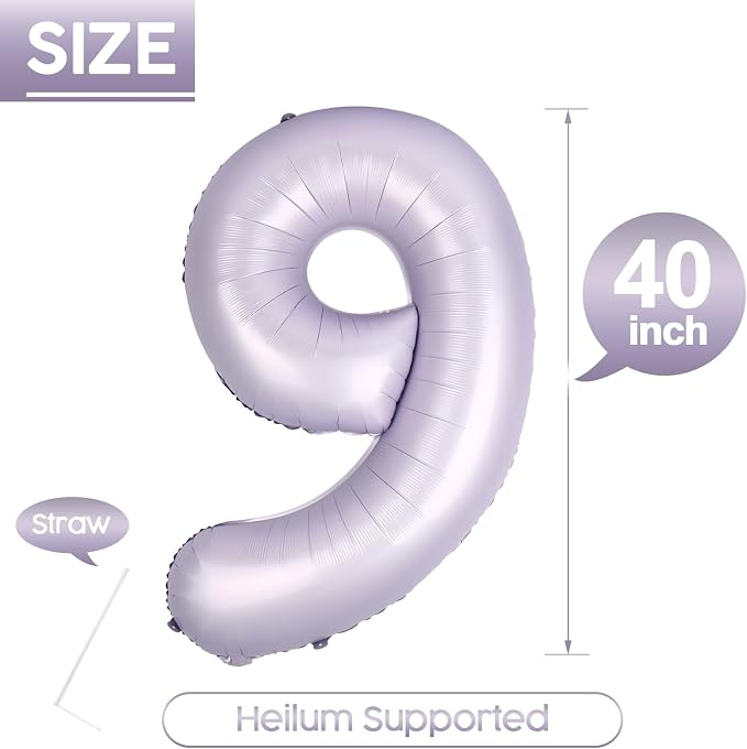 9 Balloon - Lilac Birthday Number Balloons, 40 Inch Decorations Men Women | - Image 5