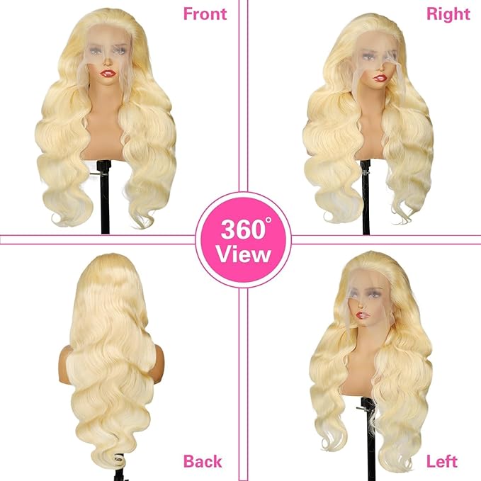 613 Blonde Lace Front Wig Human Hair 200 Density 613 Frontal Wig 13x6 HD Transparent Lace Blonde Wig Body Wave Full & Thick Hair 24 Inch