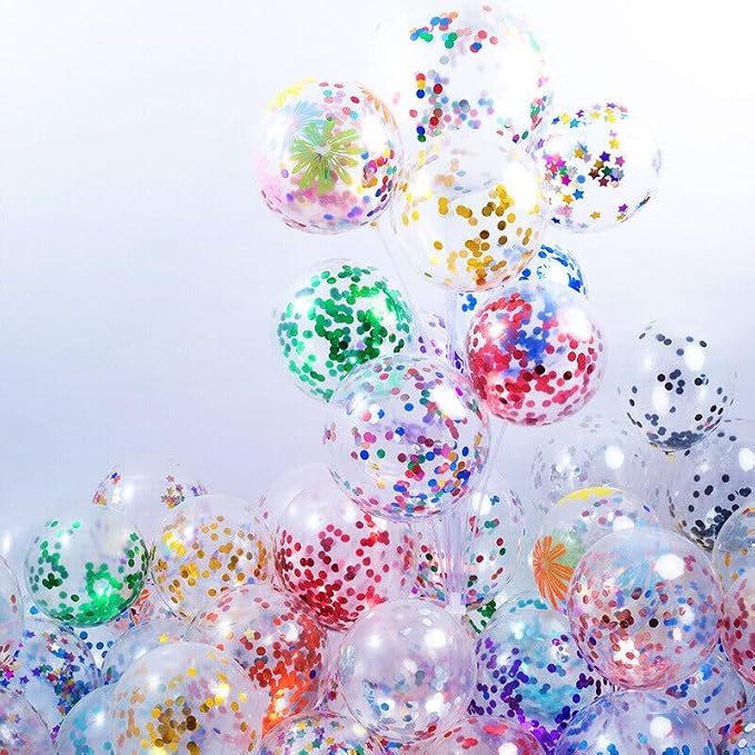 Bezente Rainbow Multicolor Confetti Latex Balloons - Image 7