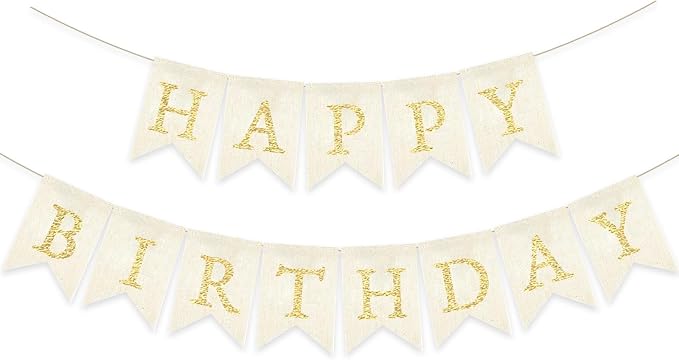 Gold Happy Birthday Banner Pre-strung Burlap Bunting Party Backdrop Sign by Unknown