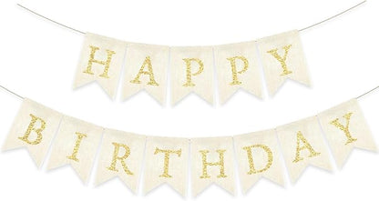 Gold Happy Birthday Banner Pre-strung Burlap Bunting Party Backdrop Sign by Unknown