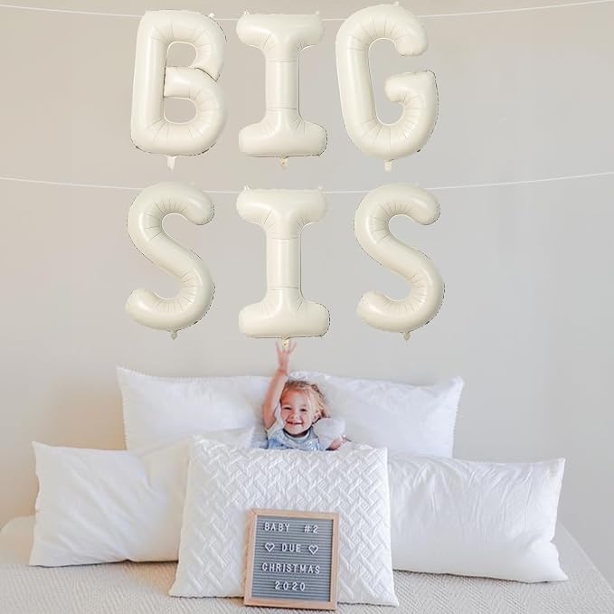 40 Inch Cream BIG SIS Balloons, Large Beige Neutral Big Sis Balloon Letters Sign - Image 5