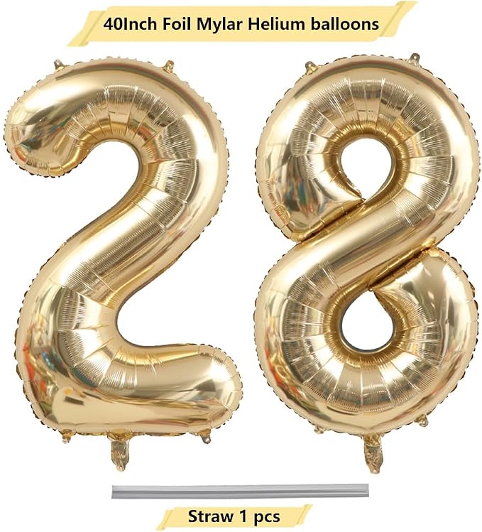 Light Gold Number 28 Balloon 40in White Gold 28 Foil Mylar Digital Balloon | - Image 4