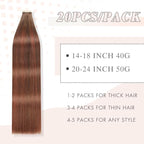 Tape in Hair Extensions Real Human Hair 24 Inch Chocolate Brown to Auburn Brown Double Sided Tape for Skin Weft Hair Extension Invisible Tape in Hair Extensions Human Hair 20pcs (#4/33/4,24 Inch)