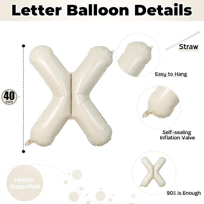 Giant Alphabet X Foil Name Balloons, Cream Ivory White Inflatable Word X Letters - Image 2