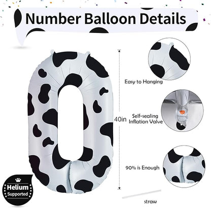 Cow Print Number Balloons for Kids, 40 Inch Foil Helium 0-9 Set Balloons - Image 2
