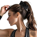 2PCS Extra Large Satin Scrunchies for Women Thick Hair - No Damage Hair Ties 6.3Inches Big Scrunchy Oversized Thick Elastic Hair Bands Ponytail Holders Jumbo Scrunchies (Black Silvergray)
