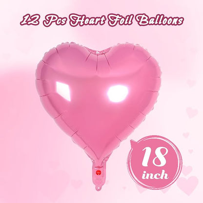12 Pcs Pink Heart Balloons, 18 Inch Heart Foil Balloons Love Balloon Valentine - Image 2