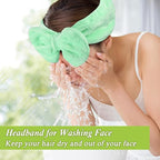 Shintop Makeup Headband, Soft Face Wash Headband with Cute Bow Elastic Spa Hairband for Skincare Facial Mask Showers（Light Green）