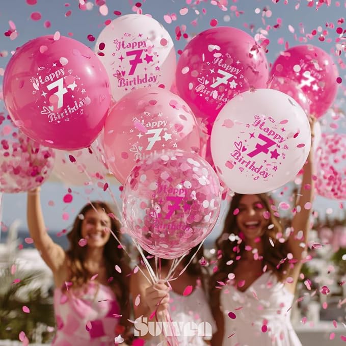 SUWEN Pink 7th Number Printed Balloons 38PCS 12 Inch | 1-9 Latex Balloons Happy - Image 3
