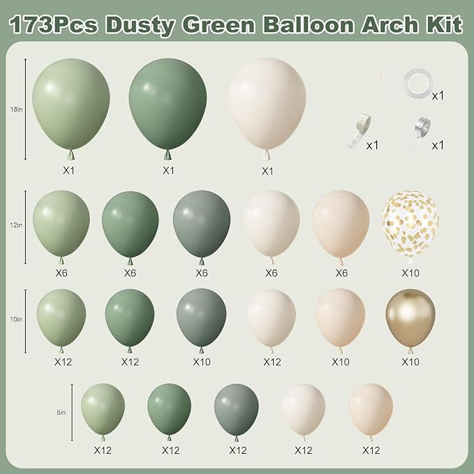 Amandir 173Pcs Dusty Green White Sand Balloon Arch Garland Kit | Beige Cream - Image 2