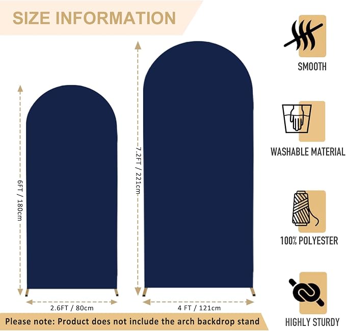 FANPROMS Arch Cover Set of 2 Navy Blue Arch Backdrop Cover 6 7.2FT Spandex Arch - Image 3