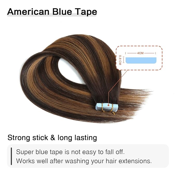 SUYYA Tape in Hair Extensions Human Hair Balayage Darkest Brown to Light Brown 16 Inch 40g/pack 20pcs Straight Seamless Skin Weft Tape in Real Human Hair Extensions(16inch #P2/8/T2)