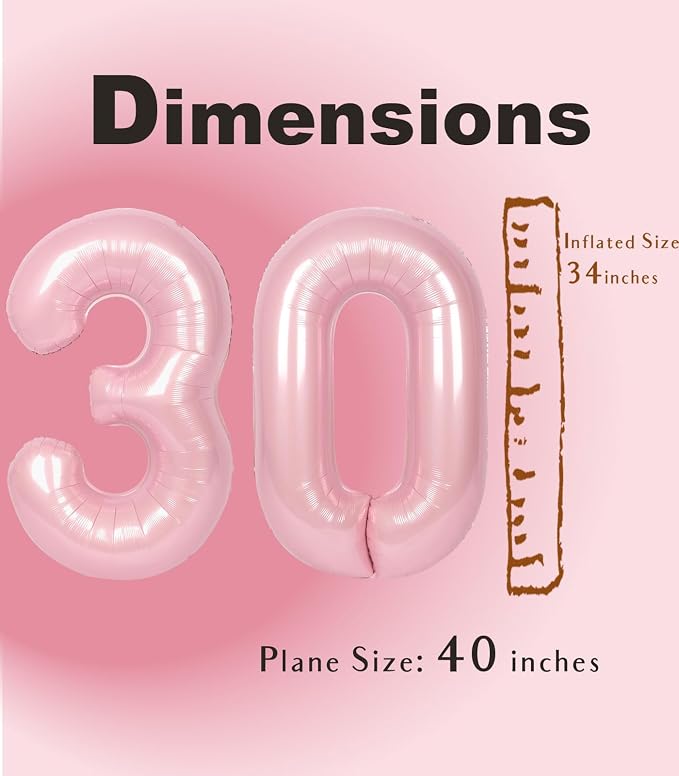 SUWEN 40 Inch Large Pink 30 Balloon Numbers Big Foil Helium Number Balloons 0-9 - Image 5