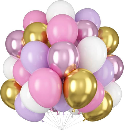 Balloons Purple Pink White Gold Balloon 60pcs 12inch Pastel Purple Pink Latex by Isndare