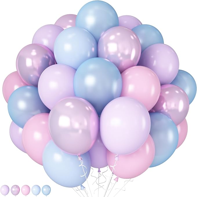 Pink Purple Blue Balloons, 12 Inch 60Pcs Iridescent Mermaid Balloon | Metallic by HILAVO