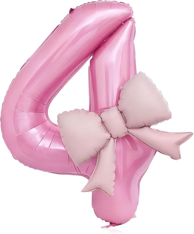 Bow Pink 4 Balloons, 40 Inch Giant Pink Bow Helium Foil Number 4 by Vsdski
