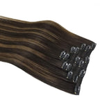 GOO GOO Clip in Hair Extensions Real Human Hair, Remy Human Hair Extensions Clip ins for Women, Natural Human Hair, 12inch 85g 7Pcs, 2/6/2 Balayage Dark Brown to Chestnut Brown