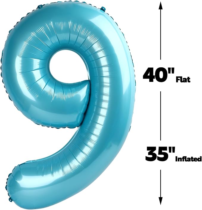 Pearl Blue Number 9 Balloon 40 inch, 9th Birthday Party Balloons Decorations | - Image 2