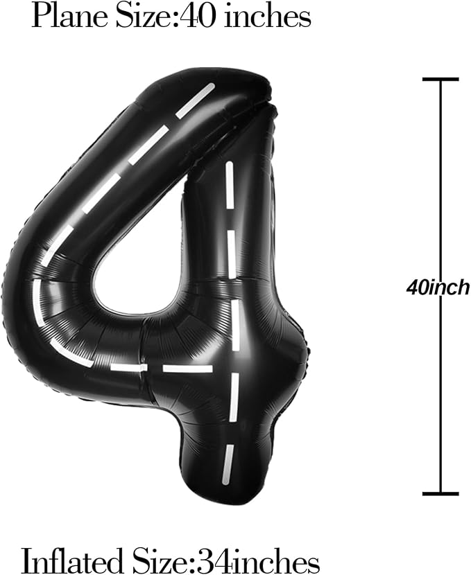 Race Car 40 Inch Black 4 Big Large Helium Balloon Number 0-9 | Track Giant - Image 5