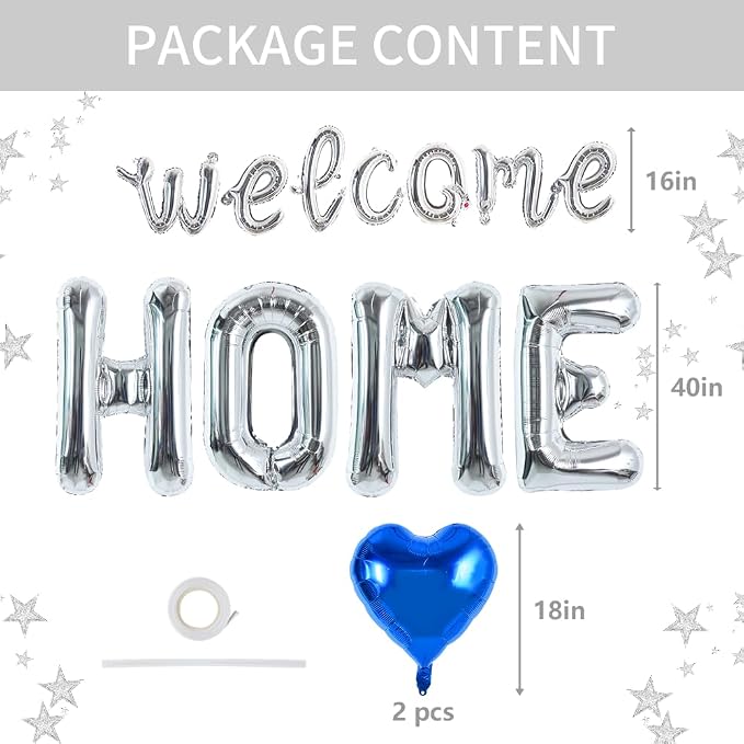TONIFUL 2 Size Silver Foil Welcome HOME Letter Balloons Banner Decorations | - Image 2