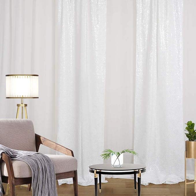 White Sequin Backdrop Curtain 4 Pack 2ft x 8ft Backdrop Birthday Background | - Image 8