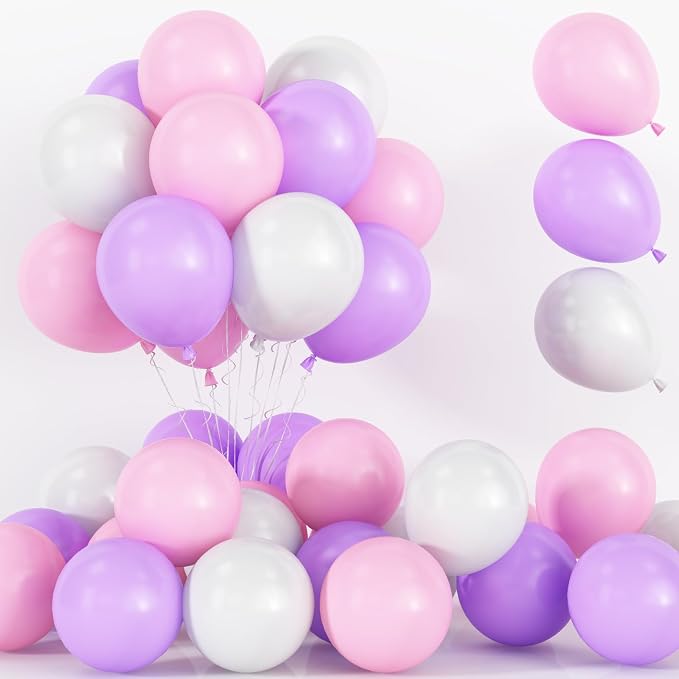 Pink and Purple Balloons, 75 Pack Pastel Purple Pink and Matte White Latex by Lingqiang