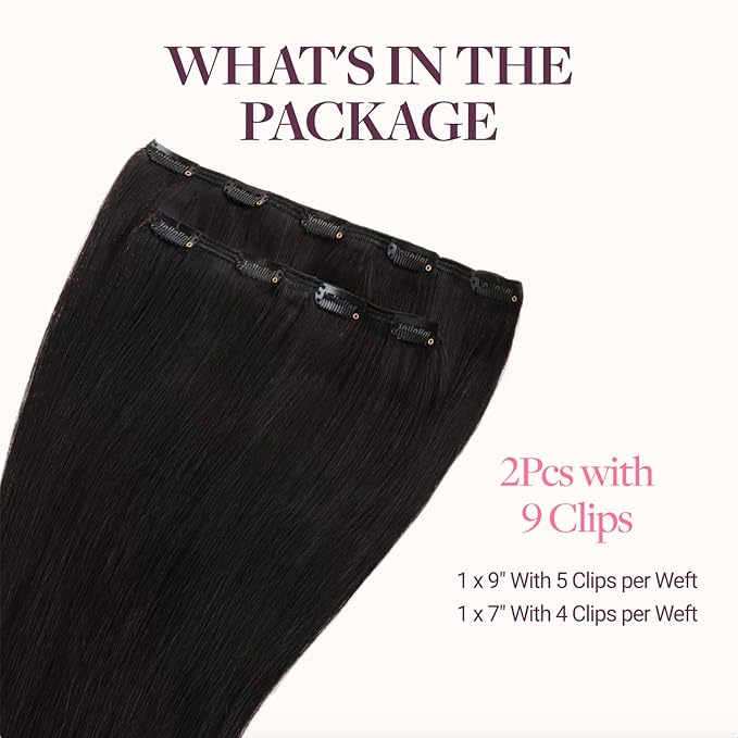 GOO GOO Clip in Hair Extensions Real Human Hair, Remy Human Hair Extensions Clip ins for Women, Natural Human Hair, 16inch 70g 2Pcs, #1B Natural Black