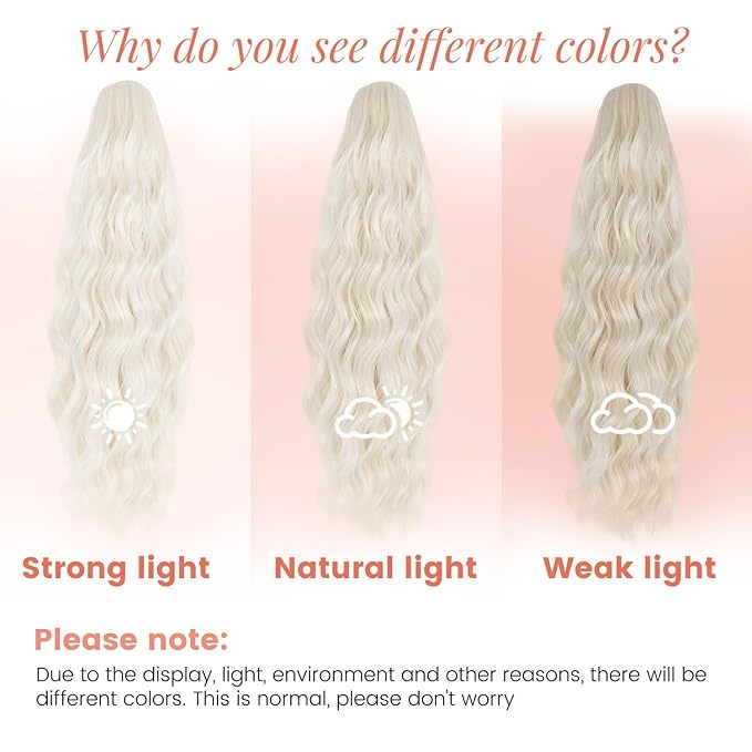Claw Clip Ponytail Extension for Women 18 Inch Wavy Curly Fake Ponytail Clip in Hair Pieces Shoulder Length Fluffy Natural Synthetic Hairpiece for Daily Use (Light Blonde)