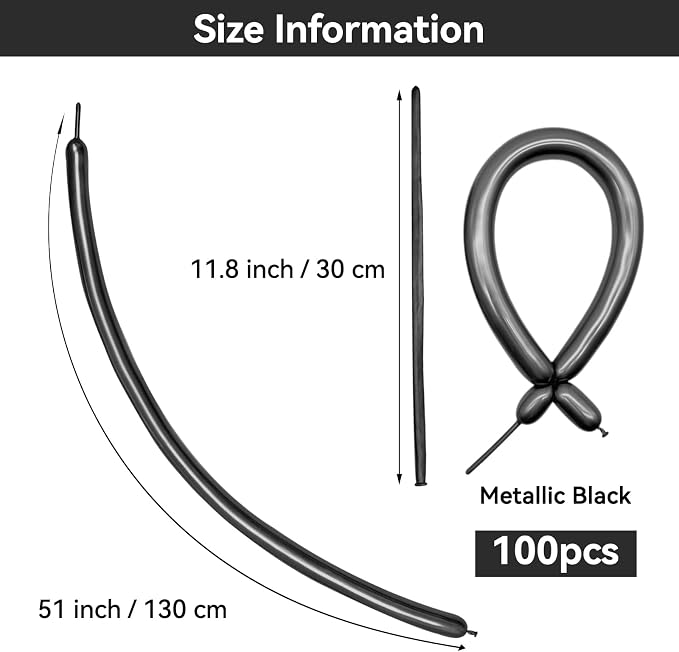 Metallic Black Long Balloons Premium 260 Twisting Animals Magic Balloons - Image 2
