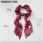 Pack of 2 Love Heart Pink Scrunchies Hair Ties for Women Red Satin Scarf Scunchies Valentine's Day Theme Bow Hair Ties with Long Tails for Yoga Sport