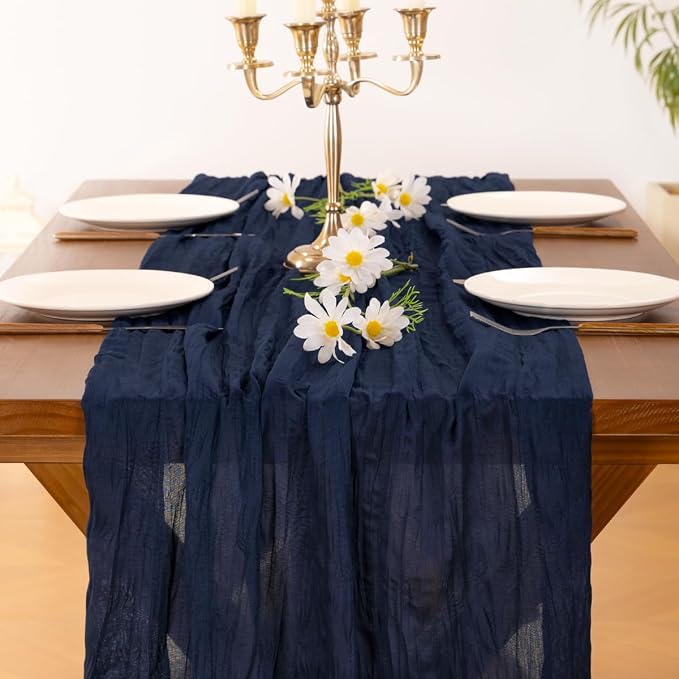 Cheesecloth Table Runner Summer Boho Wedding Birthday Party Home Decor | Navy - Image 2