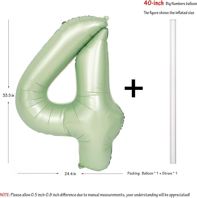 40" Olive green Number Balloon Helium Foil Mylar Balloon Birthday Digital 4 | - Image 2