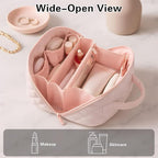 Cosmetic Bag for Travel, Large Capacity Pouch Purse Organizer, Waterproof Puffy Padded Make Up Toiletry Bag for Women (Pink)