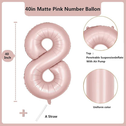 40 inch Pink Number Balloon Light Pink 8 Balloon Matte pink Number 8 Balloon - Image 2