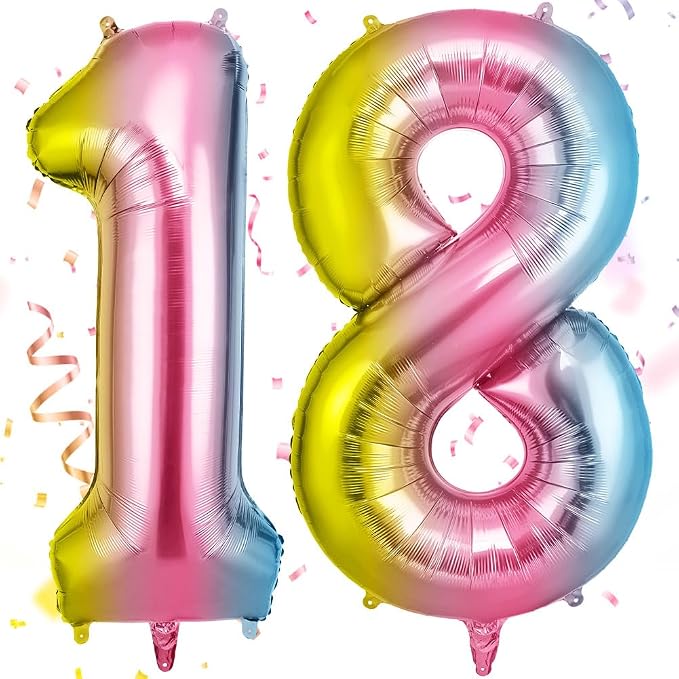 OFFCUP Number 18 Balloons 40 Inch, 18th Birthday Decoration Balloon Foil Helium by OFFCUP