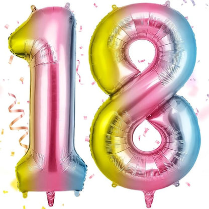 OFFCUP Number 18 Balloons 40 Inch, 18th Birthday Decoration Balloon Foil Helium by OFFCUP