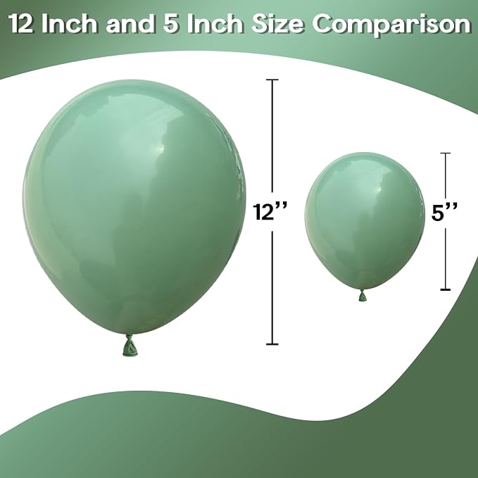 Jobkoo Sage Green Balloons 5 Inch, Mini Matte Dusty Dark Avocado Green Latex - Image 4