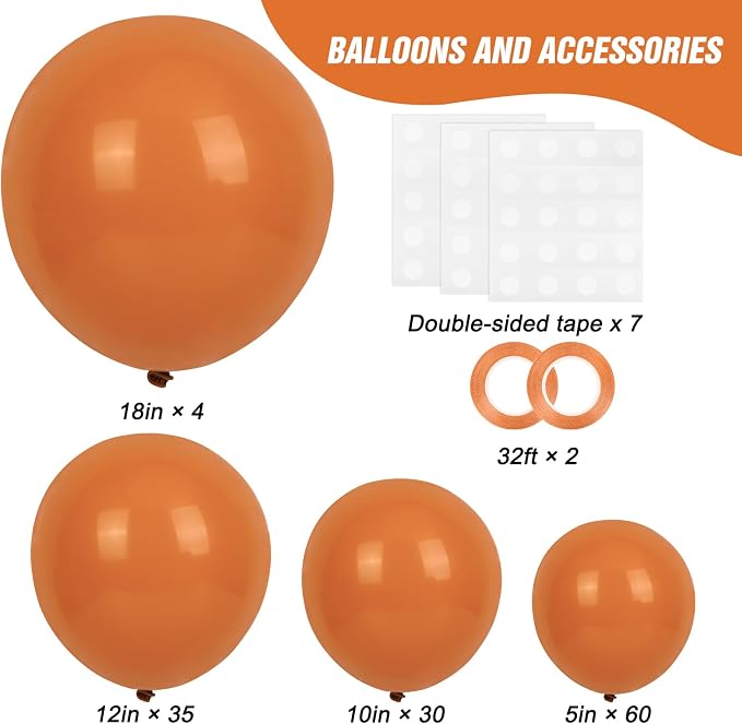 RUBFAC Burnt Orange Balloons 129pcs Different Sizes Pack of 18 12 10 5 Inch | - Image 2