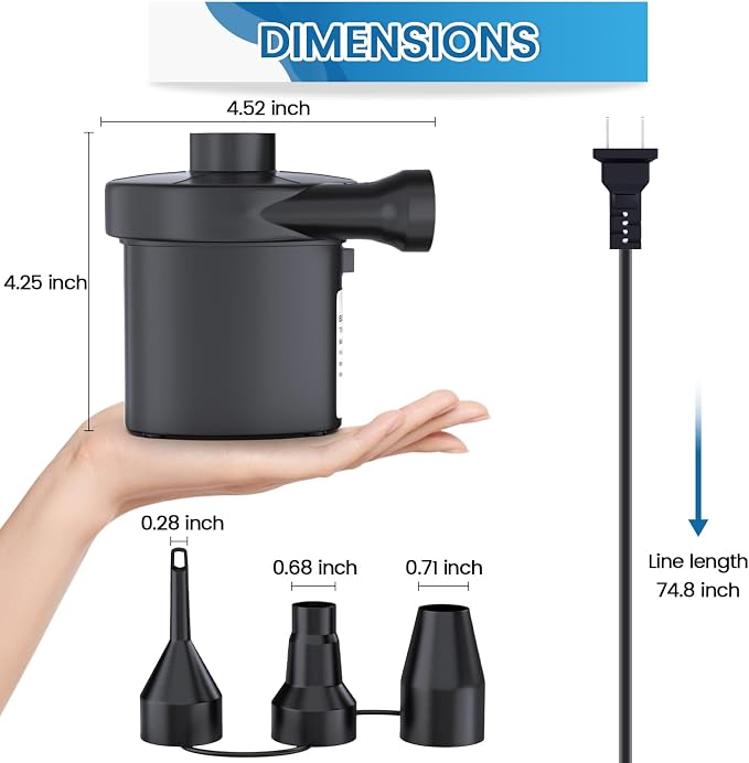 Electric Air Pump for Inflatables, VANNPOOY Portable Air Mattress Pump - Image 4