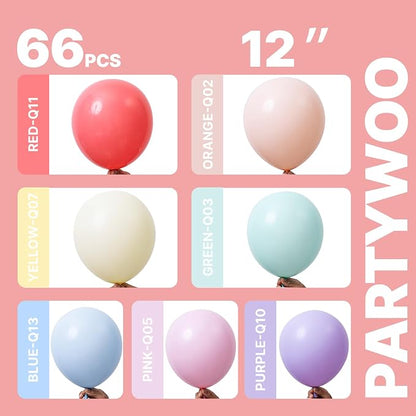 PartyWoo Pastel Rainbow Latex Helium Foil Balloons 66pcs 12 Inch | Balloons - Image 2