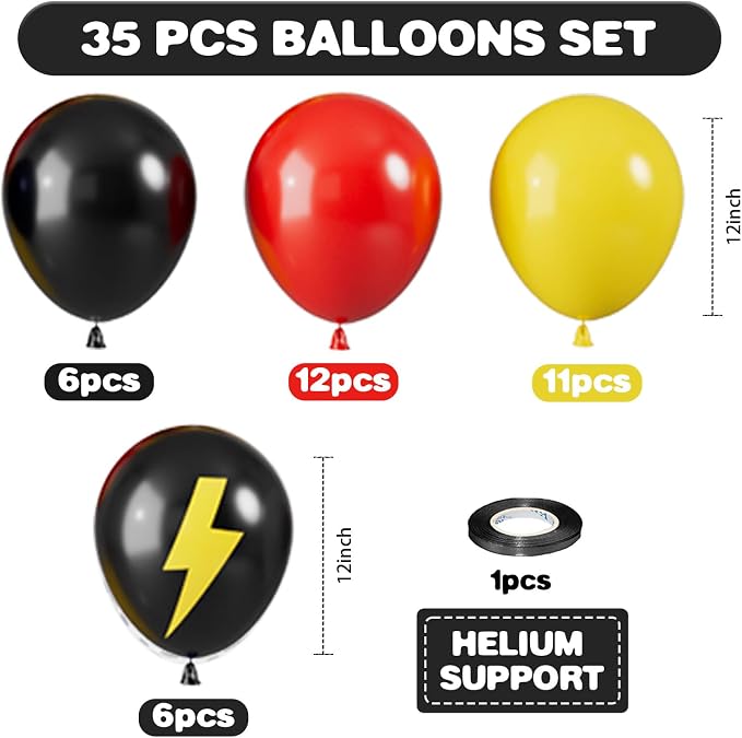 Red Yellow and Black Balloons, 12 Inch Lightning Print Balloons - Image 2