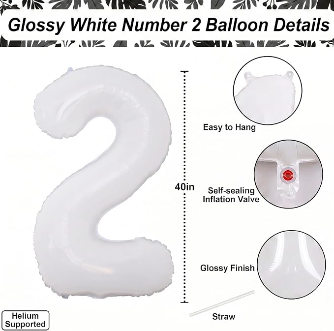 White Number 12 Balloon 40 Inch, Large Matte White 1 and 2 Foil Balloons Set - Image 4