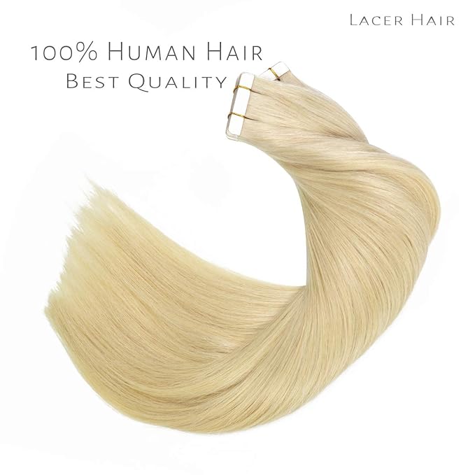 Lacer 22 Inch Hair Extensions Tape in Remy Human Hair Natural Platinum Blonde Color PU Skin Weft Double Side Real Human Hair Tape in Hair Extemsions 50g 20pcs/set