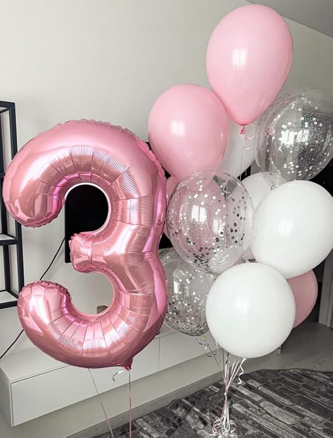 Number Balloons Pearl Pink 3 Balloon 40 inch - Image 3