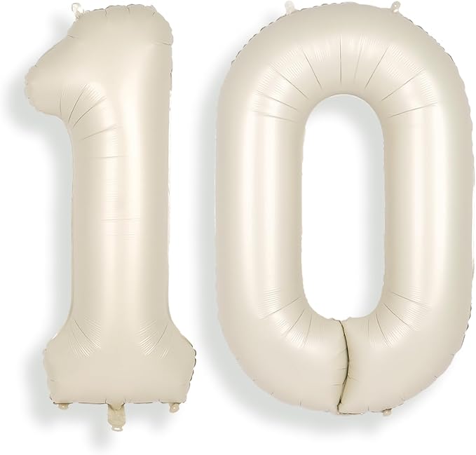 SUWEN 40 Inch Cream White Large 10 Balloon Numbers Big Foil Helium Number by SUWEN