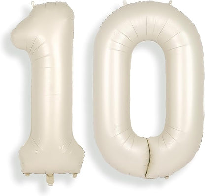 SUWEN 40 Inch Cream White Large 10 Balloon Numbers Big Foil Helium Number by SUWEN