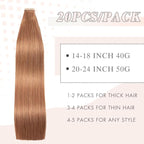 Tape in Hair Extensions Human Hair Light Brown Remy Hair Extensions 20pcs 14 Inch Straight Invisible Human Hair Tape in Extensions Skin Weft Tape Extensions Human Hair (30#,14 Inch)