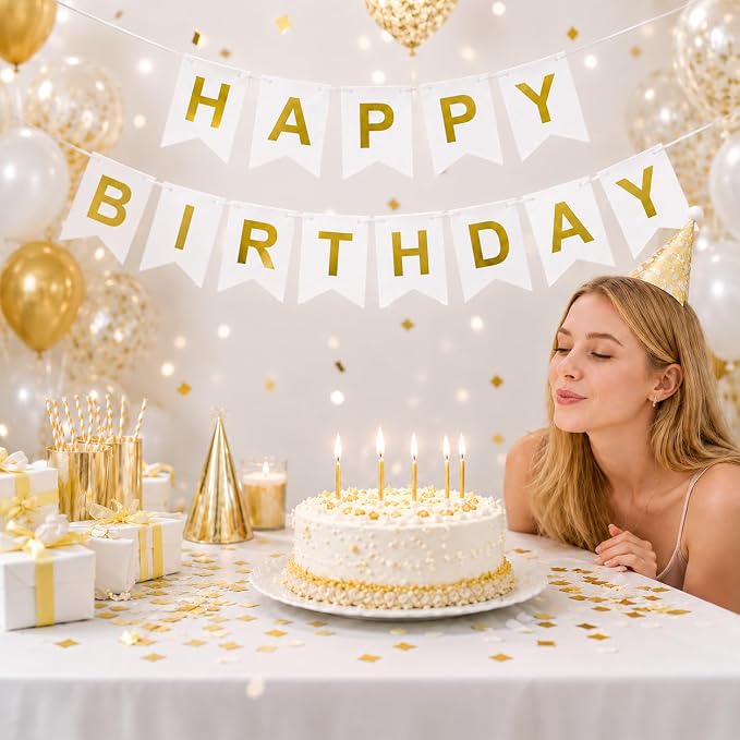 White Happy Birthday Banner Sign - Image 7